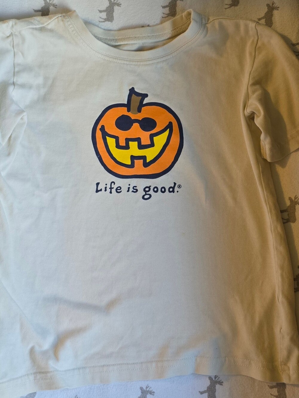 Unisex Kids Pumpkin T-Shirt Halloween Cream Orange Life Is Good Size XS Fall